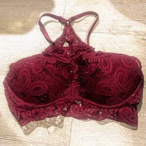 Dark purple/red/brown Victorias Secret Pink Lace Halter Bra Small. Like New